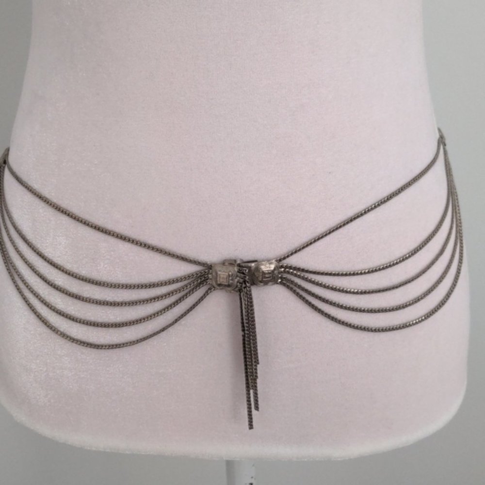 Christian Dior Belt Multi Strand Silver Chain Hip Belt Conchos Vintage - Picture 7 of 13
